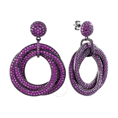 Elegant Confetti Women's 18k Black Gold Plated Pink Cz Simulated Diamond Pave Statement Triple Ring In Purple