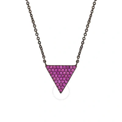 Elegant Confetti Women's 18k Black Gold Plated Pink Cz Simulated Diamond Pave Triangle Pendant Neckl In Gray