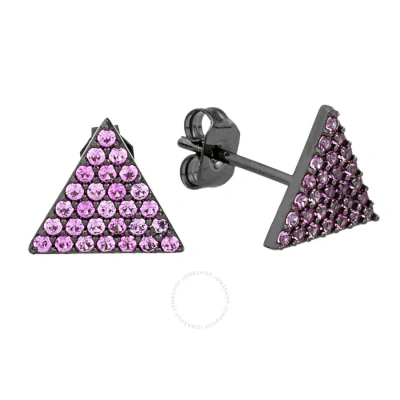 Elegant Confetti Women's 18k Black Gold Plated Pink Cz Simulated Diamond Pave Triangle Stud Earrings