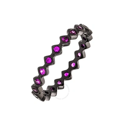 Elegant Confetti Women's 18k Black Gold Plated Pink Cz Simulated Diamond Zig Zag Stackable Ring Size