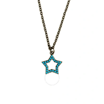 Elegant Confetti Women's 18k Black Gold Plated Simulated Turquoise Star Pendant Necklace