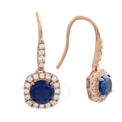 Elegant Confetti Women's 18k Rose Gold Plated Blue Cz Simulated Cushion Diamond Halo Drop Earrings