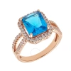ELEGANT CONFETTI ELEGANT CONFETTI WOMEN'S 18K ROSE GOLD PLATED BLUE CZ SIMULATED CUSHION DIAMOND HALO STATEMENT COCKT