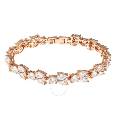 Elegant Confetti Women's 18k Rose Gold Plated Cz Simulated Diamond Cluster Statement Bracelet In Rose Gold-tone