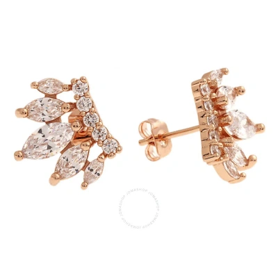 Elegant Confetti Women's 18k Rose Gold Plated Cz Simulated Diamond Crown Stud Earrings In Rose Gold-tone