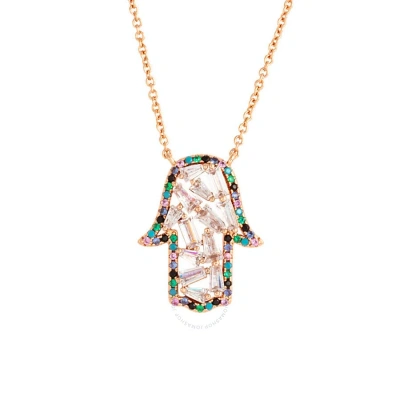 Elegant Confetti Women's 18k Rose Gold Plated Cz Simulated Diamond Hamsa Charm Fashion Necklace In Rose Gold-tone
