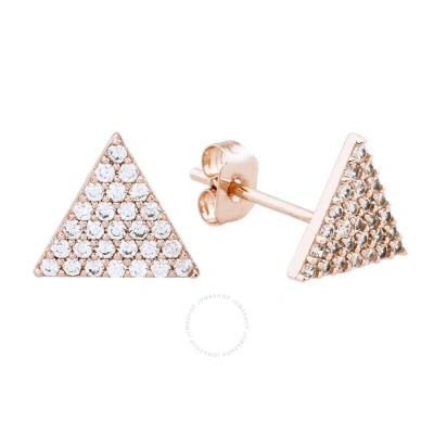 Elegant Confetti Women's 18k Rose Gold Plated Cz Simulated Diamond Pave Triangle Stud Earrings In Rose Gold-tone