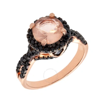 Elegant Confetti Women's 18k Rose Gold Plated Pink And Black Cz Simulated Diamond Halo Statement Coc In Rose Gold-tone