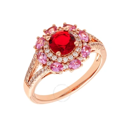 Elegant Confetti Women's 18k Rose Gold Plated Red And Pink Cz Simulated Diamond Floral Halo Ring Siz