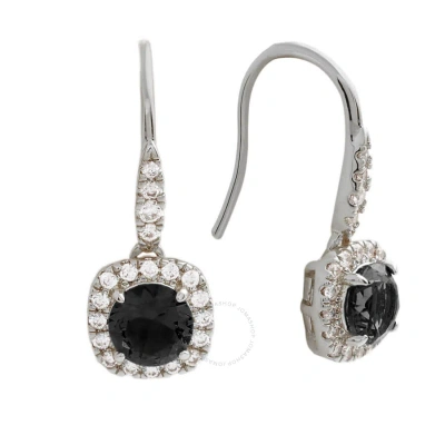 Elegant Confetti Women's 18k White Gold Plated Black Cz Simulated Cushion Diamond Halo Drop Earrings In Metallic