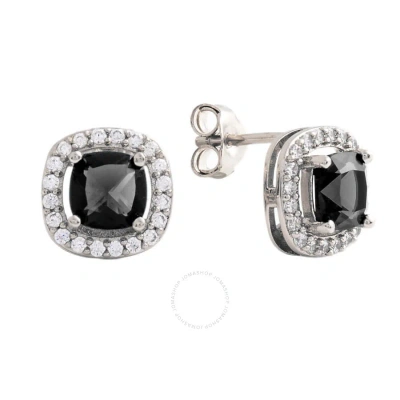 Elegant Confetti Women's 18k White Gold Plated Black Cz Simulated Cushion Diamond Halo Stud Earrings