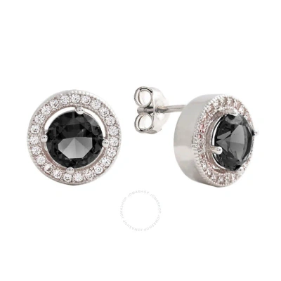 Elegant Confetti Women's 18k White Gold Plated Black Cz Simulated Diamond Classic Halo Stud Earrings