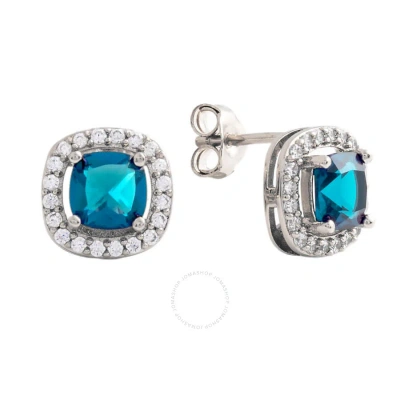 Elegant Confetti Women's 18k White Gold Plated Blue Cz Simulated Cushion Diamond Halo Stud Earrings