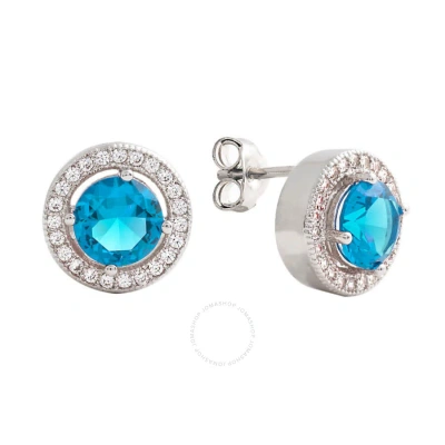 Elegant Confetti Women's 18k White Gold Plated Blue Cz Simulated Diamond Classic Halo Stud Earrings