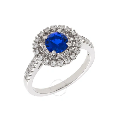 Elegant Confetti Women's 18k White Gold Plated Blue Cz Simulated Diamond Double Halo Ring Size 5 In Metallic