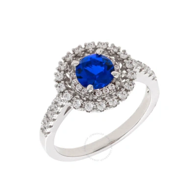 Elegant Confetti Women's 18k White Gold Plated Blue Cz Simulated Diamond Double Halo Ring Size 6 In Metallic