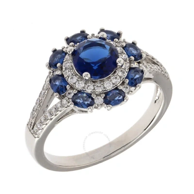 Elegant Confetti Women's 18k White Gold Plated Blue Cz Simulated Diamond Floral Halo Ring Size 5