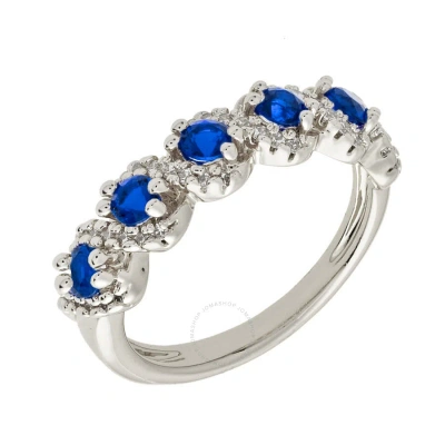 Elegant Confetti Women's 18k White Gold Plated Blue Cz Simulated Diamond Half Eternity Ring Size 5