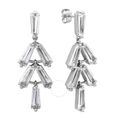 Elegant Confetti Women's 18k White Gold Plated Cz Simulated Baguette Diamond Dangle Earrings In Neutral