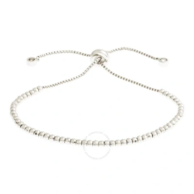 Elegant Confetti Women's 18k White Gold Plated Cz Simulated Diamond Adjustable Bolo Beaded Bracelet In Metallic