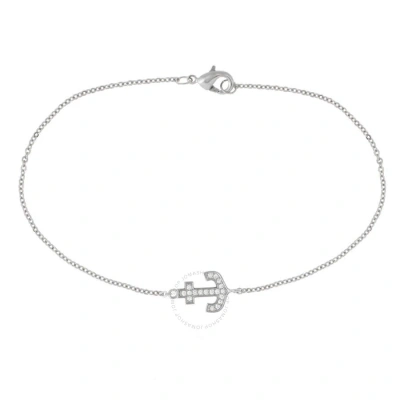 Elegant Confetti Women's 18k White Gold Plated Cz Simulated Diamond Anchor Pendant Bracelet
