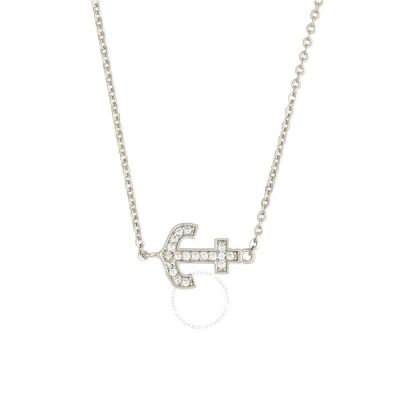 Elegant Confetti Women's 18k White Gold Plated Cz Simulated Diamond Anchor Pendant Necklace
