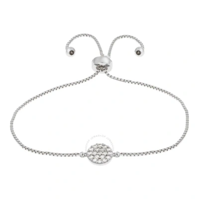Elegant Confetti Women's 18k White Gold Plated Cz Simulated Diamond Circle Adjustable Bolo Bracelet