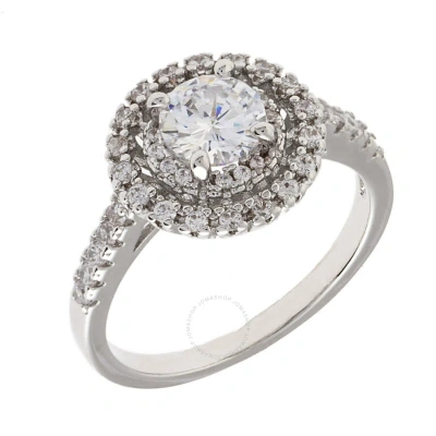 Elegant Confetti Women's 18k White Gold Plated Cz Simulated Diamond Double Halo Ring Size 5 In Metallic