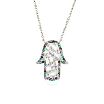 Elegant Confetti Women's 18k White Gold Plated Cz Simulated Diamond Hamsa Charm Fashion Necklace