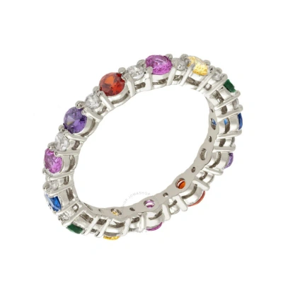 Elegant Confetti Women's 18k White Gold Plated Cz Simulated Diamond Rainbow Stackable Eternity Ring In Multi