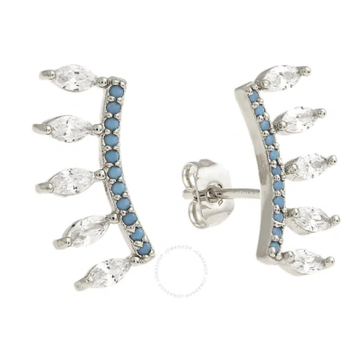 Elegant Confetti Women's 18k White Gold Plated Cz Simulated Turquoise Boho Marquis Fringe Earrings In Multi