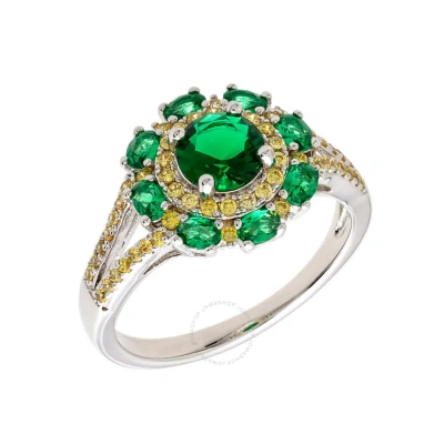 Elegant Confetti Women's 18k White Gold Plated Green And Yellow Cz Simulated Diamond Floral Halo Rin