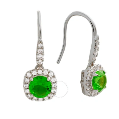 Elegant Confetti Women's 18k White Gold Plated Green Cz Simulated Cushion Diamond Halo Drop Earrings In Metallic