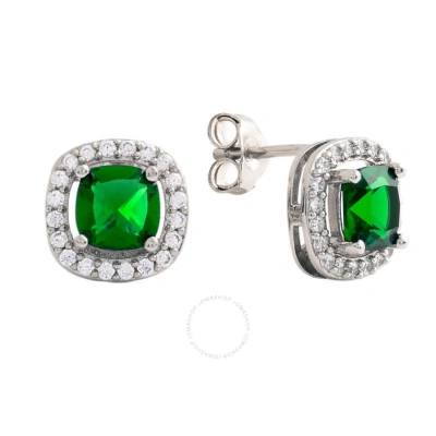 Elegant Confetti Women's 18k White Gold Plated Green Cz Simulated Cushion Diamond Halo Stud Earrings