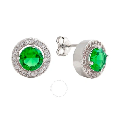 Elegant Confetti Women's 18k White Gold Plated Green Cz Simulated Diamond Classic Halo Stud Earrings In Metallic