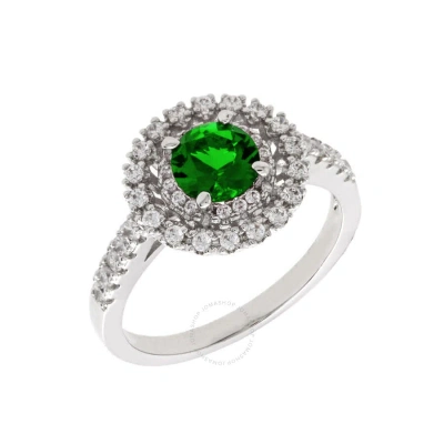 Elegant Confetti Women's 18k White Gold Plated Green Cz Simulated Diamond Double Halo Ring Size 5