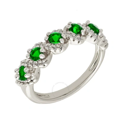 Elegant Confetti Women's 18k White Gold Plated Green Cz Simulated Diamond Half Eternity Ring Size 5 In Neutral