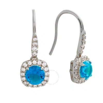 Elegant Confetti Women's 18k White Gold Plated Light Blue Cz Simulated Cushion Diamond Halo Drop Ear In Metallic