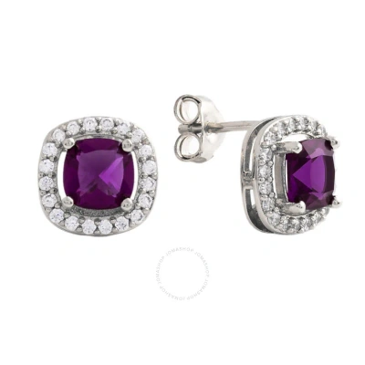 Elegant Confetti Women's 18k White Gold Plated Purple Cz Simulated Cushion Diamond Halo Stud Earring