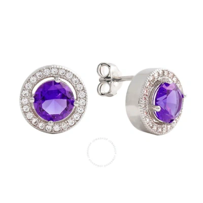 Elegant Confetti Women's 18k White Gold Plated Purple Cz Simulated Diamond Classic Halo Stud Earring