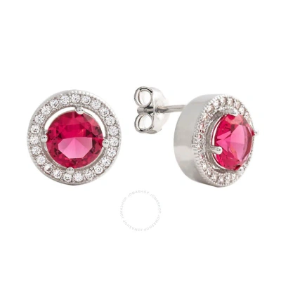 Elegant Confetti Women's 18k White Gold Plated Red Cz Simulated Diamond Classic Halo Stud Earrings In Pink