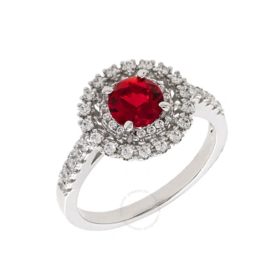 Elegant Confetti Women's 18k White Gold Plated Red Cz Simulated Diamond Double Halo Ring Size 5 In Metallic