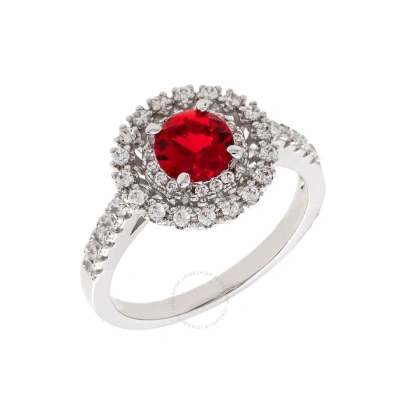 Elegant Confetti Women's 18k White Gold Plated Red Cz Simulated Diamond Double Halo Ring Size 6