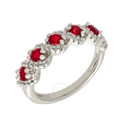 Elegant Confetti Women's 18k White Gold Plated Red Cz Simulated Diamond Half Eternity Ring Size 5