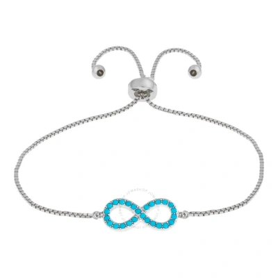 Elegant Confetti Women's 18k White Gold Plated Simulated Turquoise Adjustable Bolo Infinity Pendant In Metallic