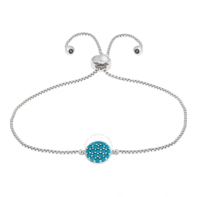 Elegant Confetti Women's 18k White Gold Plated Simulated Turquoise Circle Adjustable Bolo Bracelet