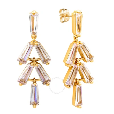 Elegant Confetti Women's 18k Yellow Gold Plated Cz Simulated Baguette Diamond Dangle Earrings