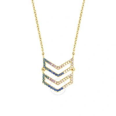 Elegant Confetti Women's 18k Yellow Gold Plated Cz Simulated Diamond And Turquoise Chevron Pendant N
