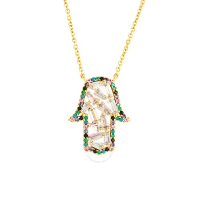 Elegant Confetti Women's 18k Yellow Gold Plated Cz Simulated Diamond Hamsa Charm Fashion Necklace