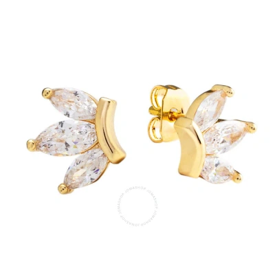 Elegant Confetti Women's 18k Yellow Gold Plated Cz Simulated Diamond Lotus Stud Earrings